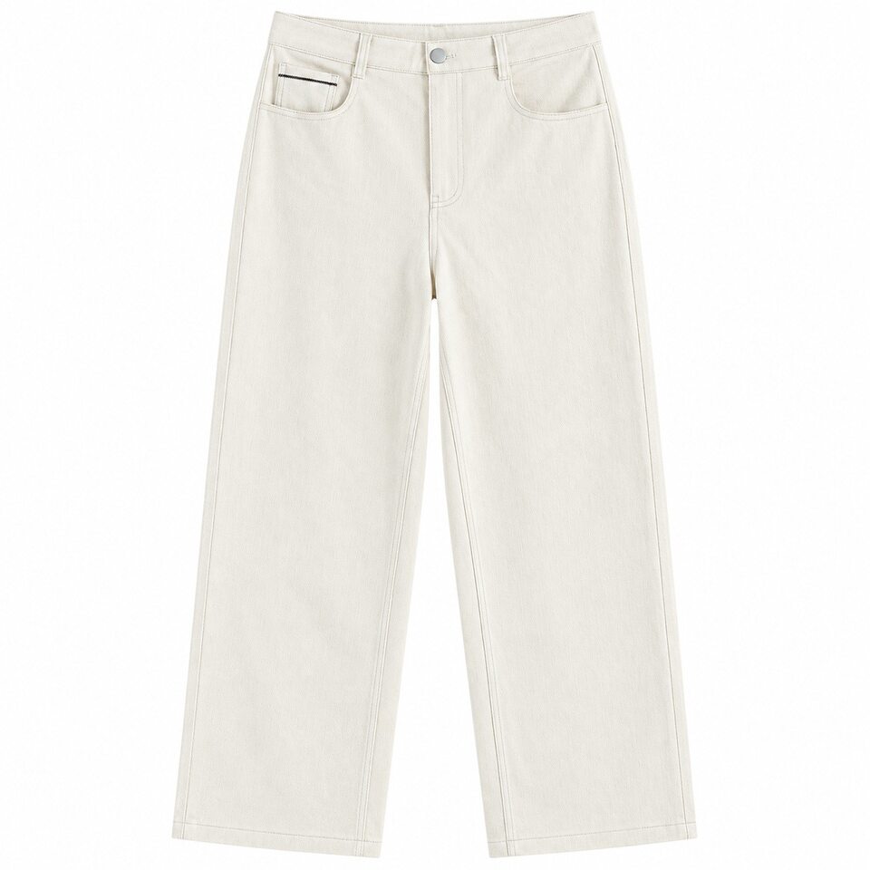 Quần ống rộng lưng cao phong cách tối giản, form suông đứng, dài chân, chất cotton — trắng chi tiết 13