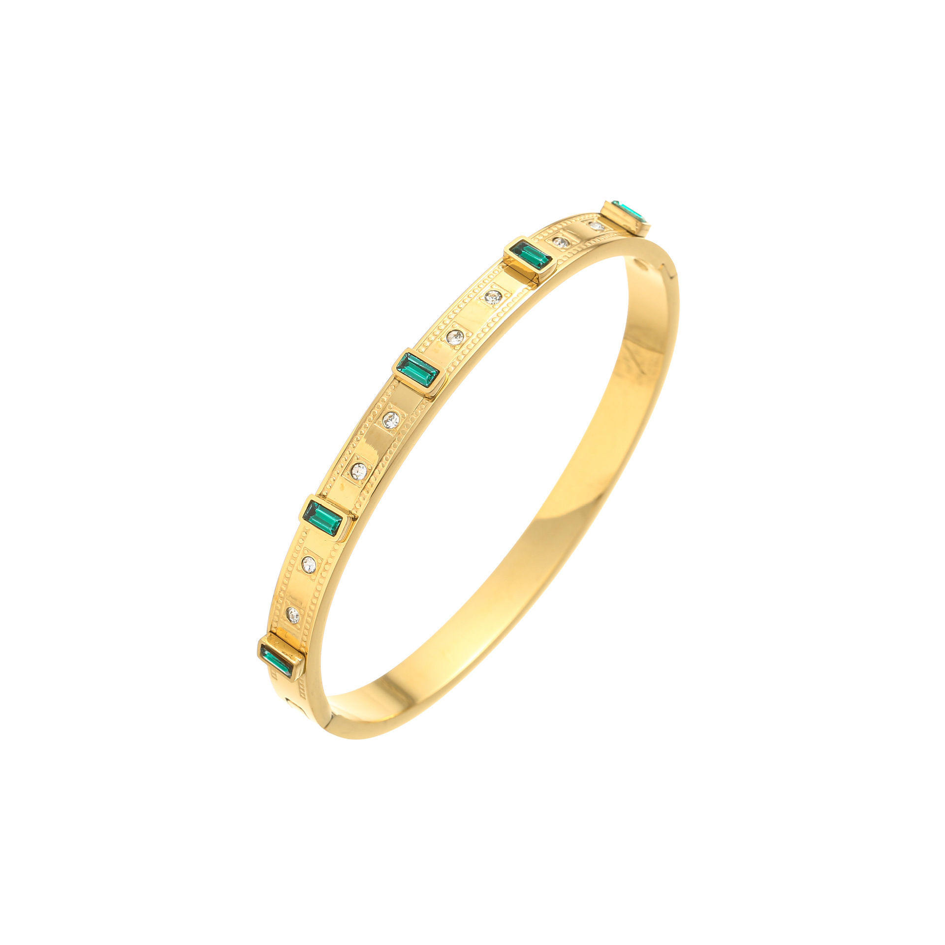 Geometric Pattern IG Style Shiny Geometric Titanium Steel Gem Zircon Bangle In Bulk