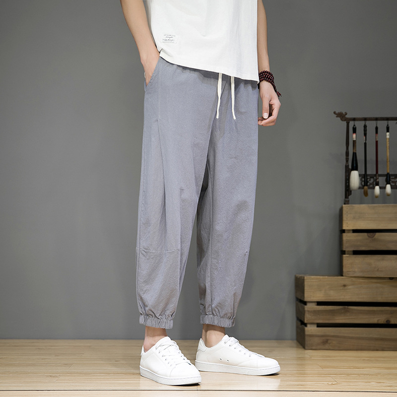 Pantalon décontracté à huit ou neuf points pour hommes en été, fin, surdimensionné, ample, jambe large avec pieds bandés, carotte et Haren_voghion.com