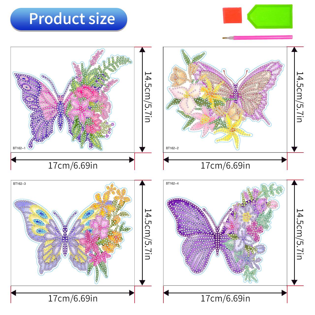 Mariposa de colores pintura de diamantes pegatinas aleatorias pintura DIY pegatinas de pared dibujos animados para niños pegatinas de diamantes hechas a mano pegatinas de ventana cristal