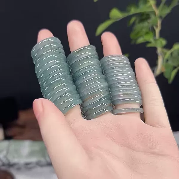 Natural Guatemala Jadeite A-grade Ice Blue Water Thin Ring, Plain Ring, Jade Ring, Unisex, Wholesale