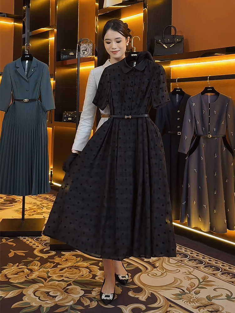 Đầm liền màu đen phong cách Chanel tay ngắn dáng suông mùa hè — Váy liền-màu đen chi tiết 4