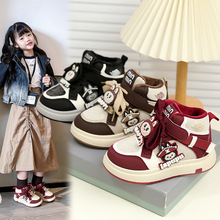 女童鞋子2025秋季新款儿童运动板鞋女孩拉布布超火皮面高帮休闲鞋