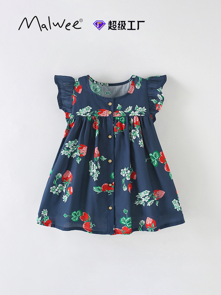 Transfronterizo malwee vestido infantil verano nuevo estilo europeo y americano niño de cuello redondo vestido de princesa de niña