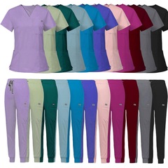 Amazon elastic surgical gown wholesale V-neck short-sleeved hospital nurse uniform suit female operating room hand washing clothes