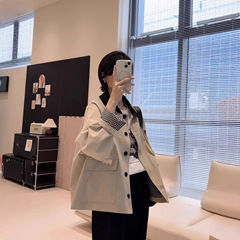禾家2025早秋新款女装 巴恩风短款外套休闲翻领夹克风衣女G081803