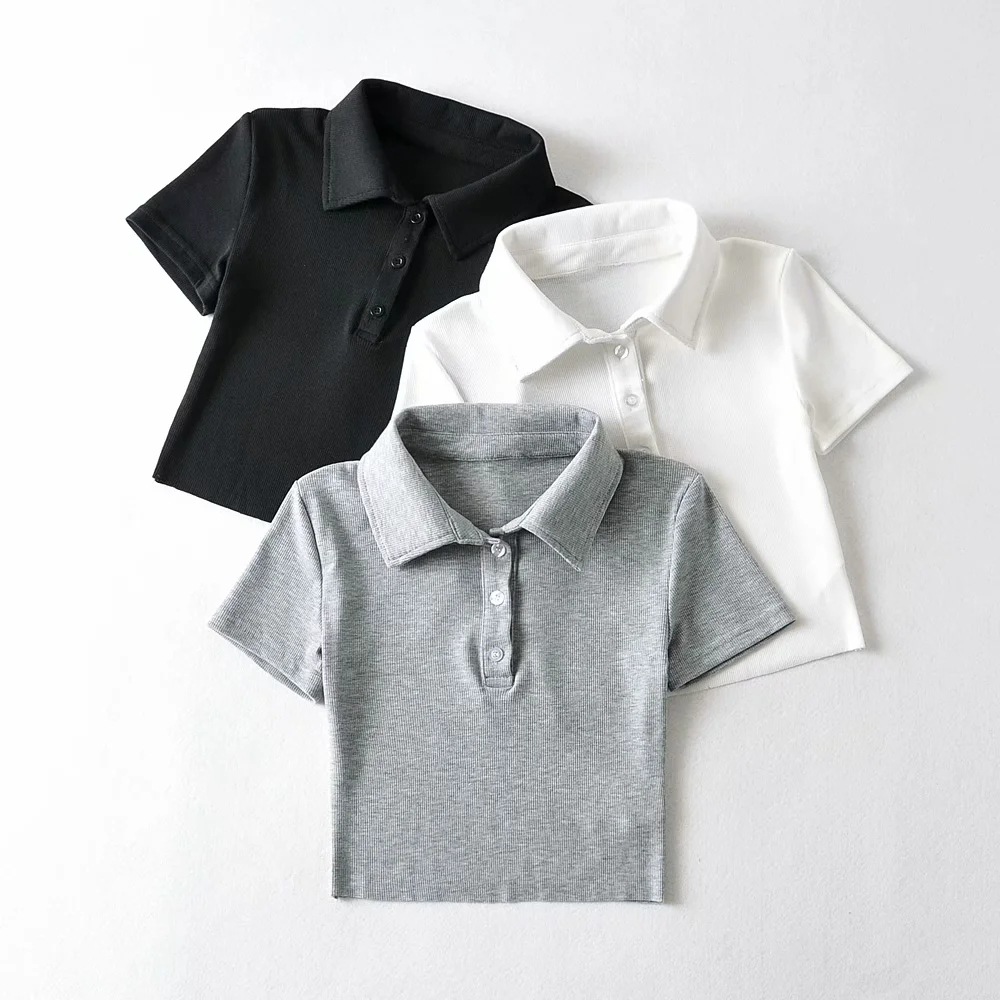 solid color polo collar sexy short-sleeved T-shirt NSAC52129