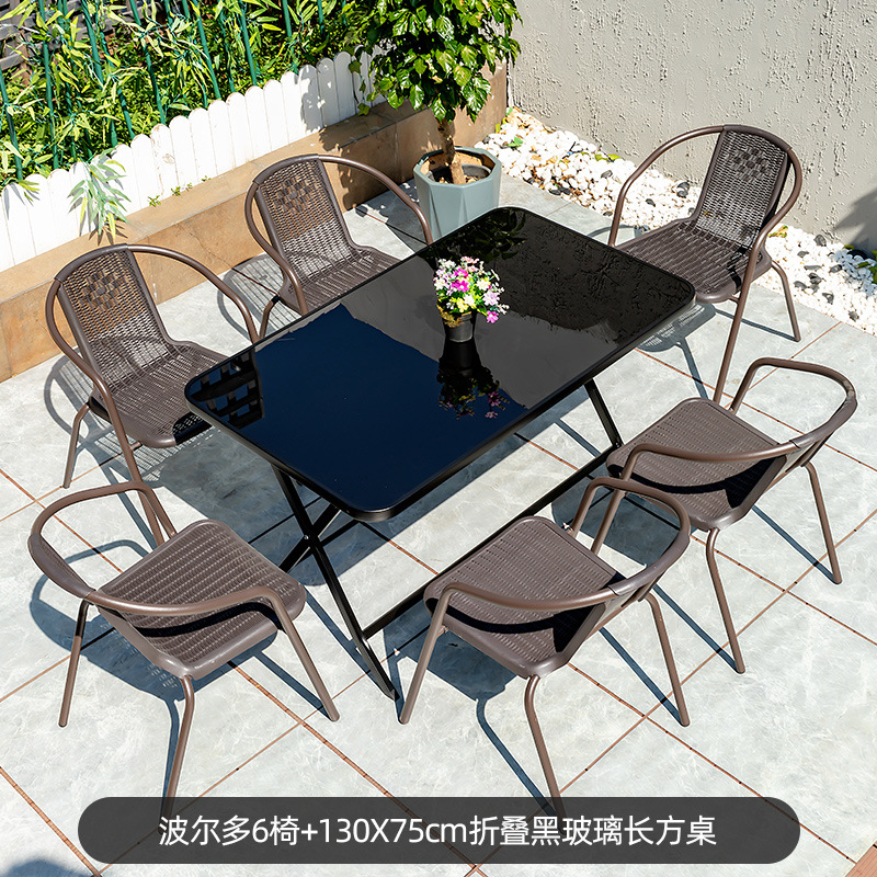 Juego de mesa y sillas de patio de hierro forjado con sillas de mimbre, para jardín