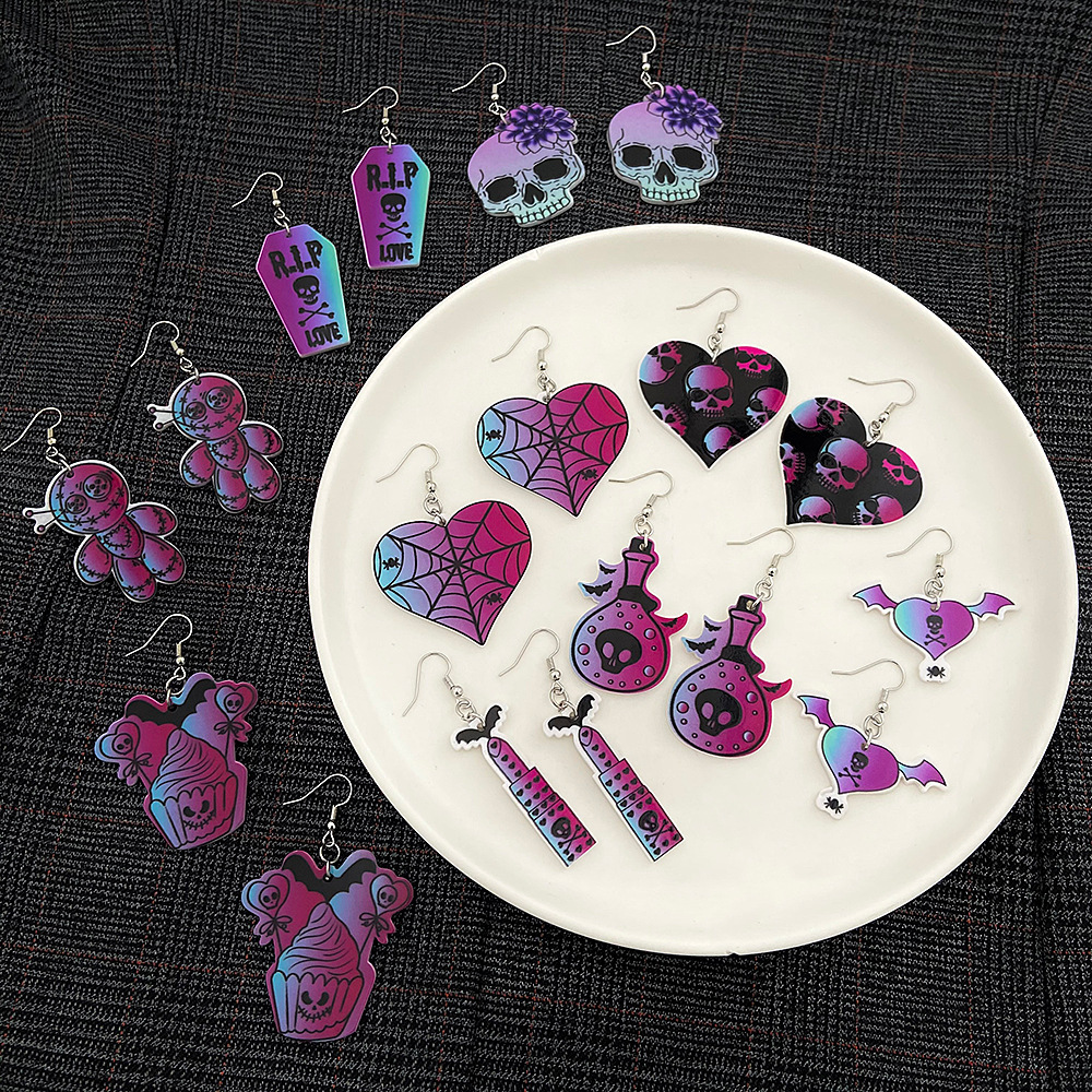 1 Pair Fashion Skull Enamel Alloy Drop Earrings display picture 2