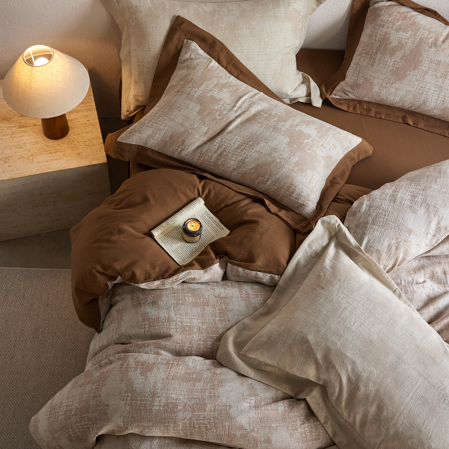 Class a Naked Sleeping Double-Layer Yarn_ Four-Piece Set of Pure Cotton Bed Sheetss and Quilt Covers Japanese Simple Retro Style High-End Bedding