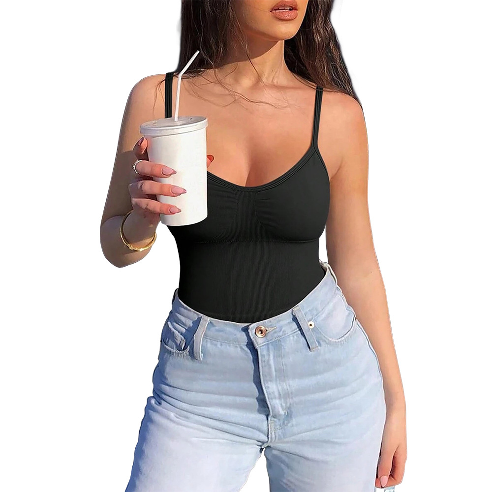 Chaleco de las mujeres yoga costilla básica punto Sling deportes Top Correa hombro ajustable sin costuras corto interior desgaste