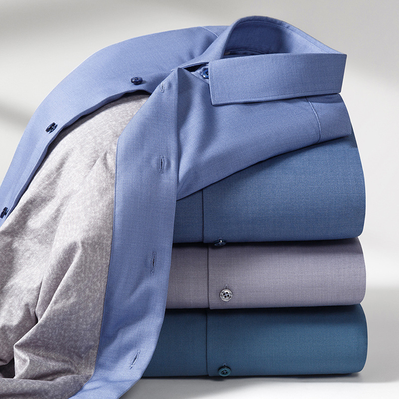 Light Luxury down Warm Shirt Fleece-Lined Thickeneded Windproof Winter Business Casual Bottoming Long-Sleeved Men's Goose down Shirt