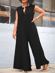 D 15912 Fashion Casual Button Jumpsuit ���e�~���B�wѝ