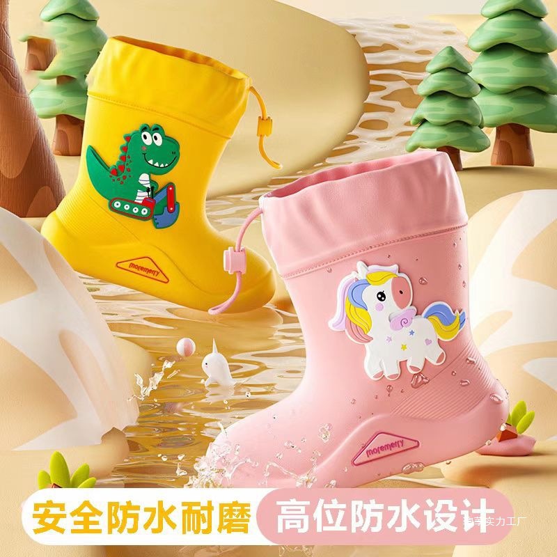 Baby Rain Boots for Children Kindergarten Boys Cartoon Wear-Resistant Female Primary School Students Non-Slip Waterproof Cute Thickened Rain Boots