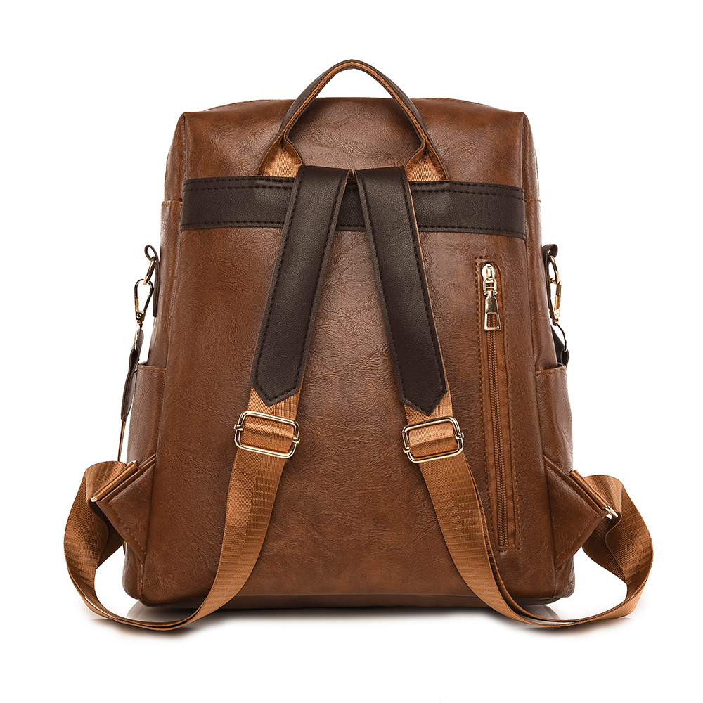 Mochila de cuero suave para mujer nueva transfronteriza Mochila multifuncional para mujer de rayas diagonales de moda Mochila escolar de doble uso de gran capacidad