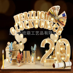 国境を越えたアマゾンドイツ語18 ~ 80歳の誕生日プレゼントLEDライト棚木製誕生日飾り台木製