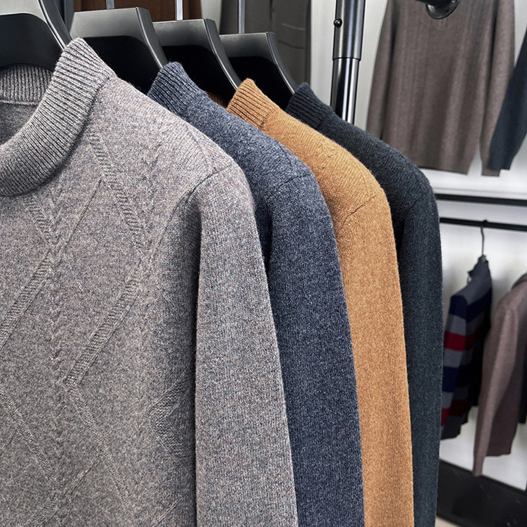 Suéter de lana de alta gama diamante marca de hombre invierno nuevo suéter de mediana edad de medio cuello alto suéter de punto casual de hombre