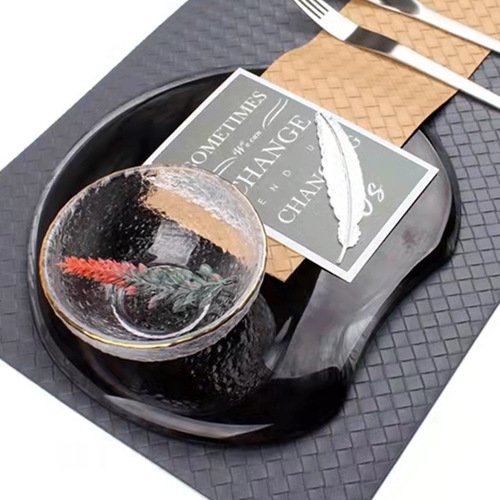 Japanese ink-wash style glass plate, irregular shaped sashimi Western-style plate, Japanese plate mat, hotel and club decorative plate
