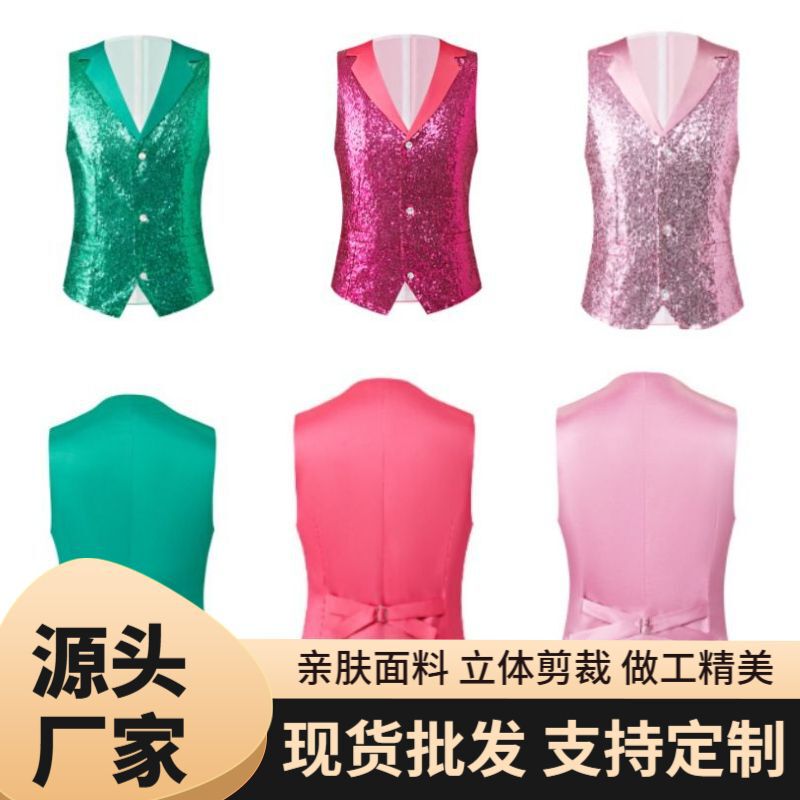 Cross-border Men's Sequin Vest Hollow Slim Dress Stage Performance Clothing Photo Studio Host Vest
