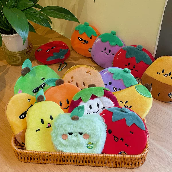 Original Fruit Plush Coin Purse, Three-Dimensional Vegetable Coin Bag, Keychain Portable Bag, Storage Bag, Large Capacity Wallet