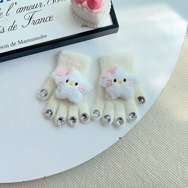 Guantes de niñas otoño y invierno para niños acolchados niñas de escritura de cinco dedos caliente a prueba de frío dibujos animados lindos