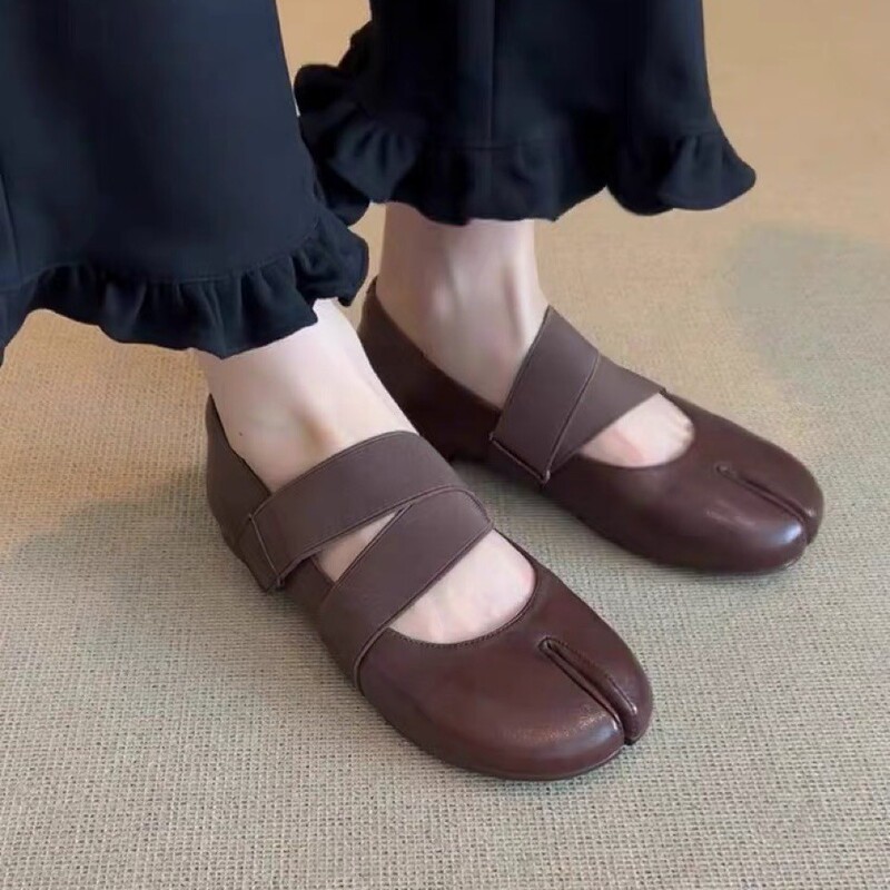 羊皮版~~法式复古配裙子平底玛丽珍单鞋女百搭浅口内增高分趾鞋子|undefined