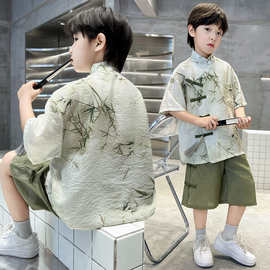 男童汉服套装2024新款夏季中大儿童装新中式中国风唐装男孩夏装潮