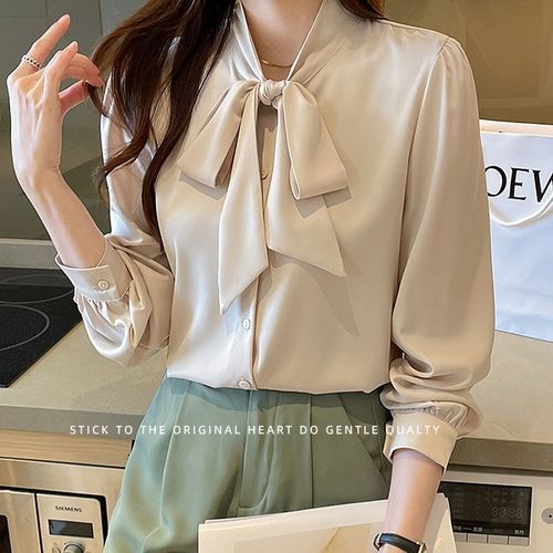 Autumn White Long-Sleeve Chiffon Shirt for Women with Flowing Hem, Korean Style Blouse with Belted Top, Gentle Wind Quality, Wearable as an Outer Shirt