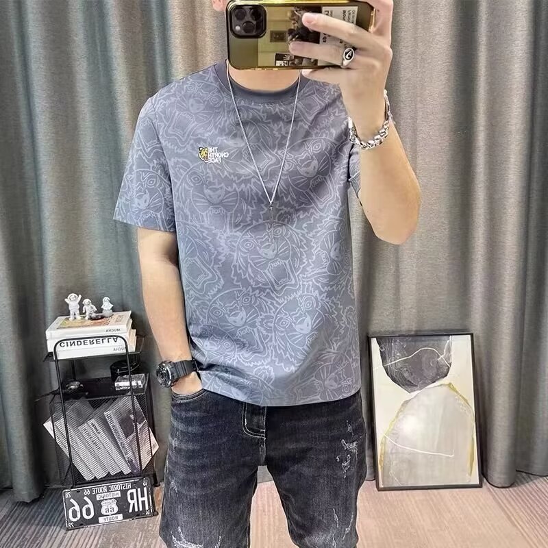 2026 Ice Silk Short-Sleeve T-Shirt for Men, Trendy Brand Bargain Men's Summer Casual Top, Slim-Fit Base Shirt