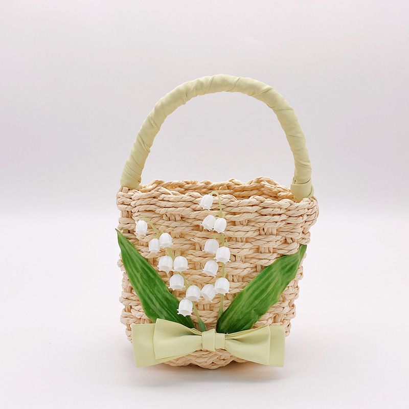 Women's Small Straw Flower Bow Knot Vacation Beach Weave Open Straw Bag display picture 2