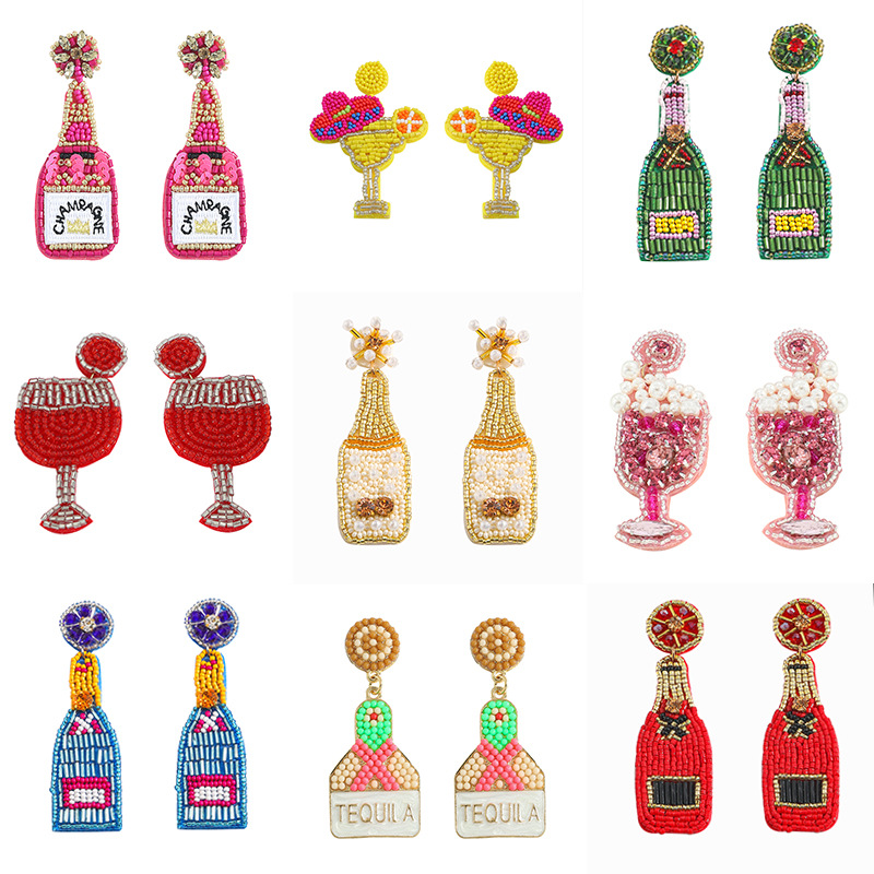 Bohemian Creative Rice Beads Wine Bottle Glass New Year Party Earrings display picture 1