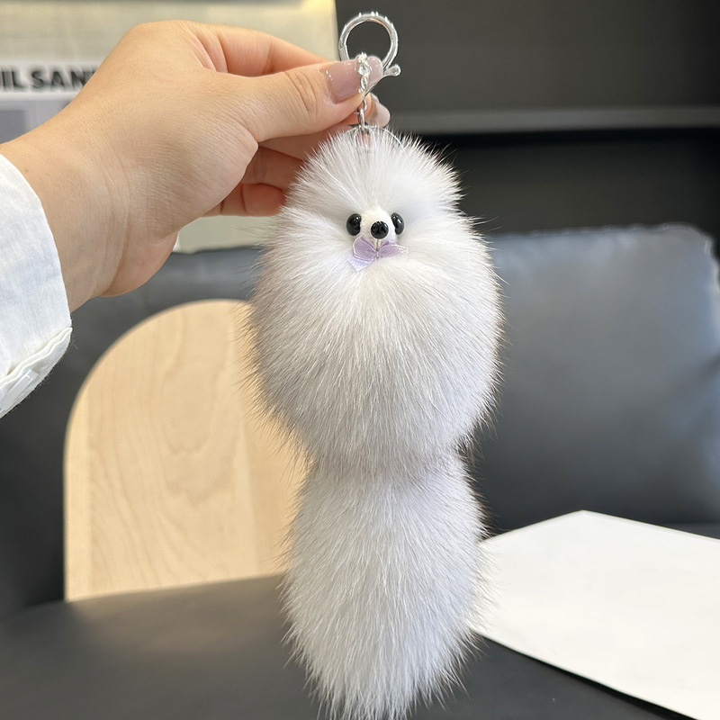 Cute Real Fox Fur Little Fox Bird Car Keychain Pendant Plush Doll Fur Doll Bag Pendant