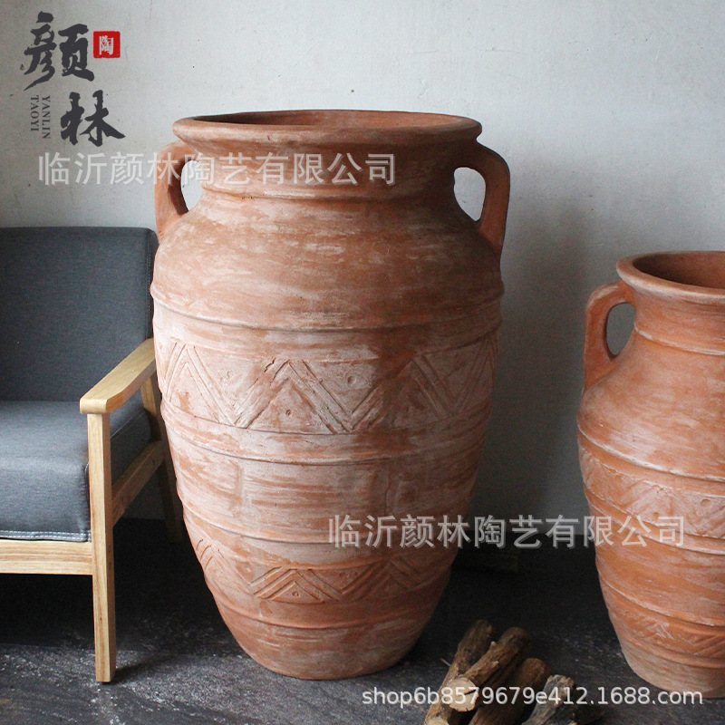 Hacer viejos paisajes vasijas de cerámica gran tamaño jardín decoración de la olla de cerámica hecha a mano tierra cerámica roja antiguo cerámica roja super grande
