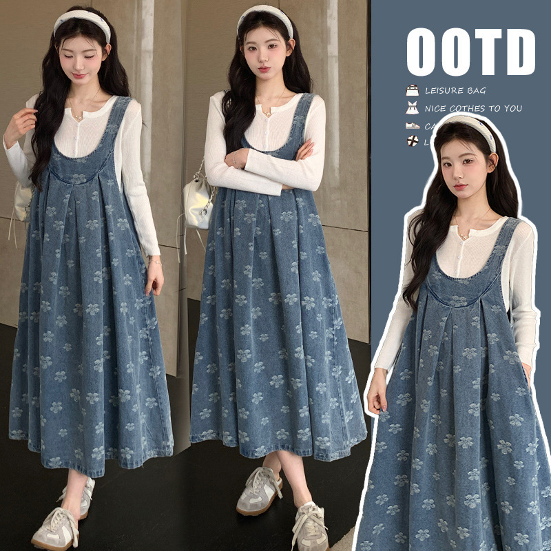 Maternity Wear 2026 Autumn New Korean Style Knitted Top + Denim Jacquard 2-Piece Set Maternity Dress Maternity Wear 2026 Autumn New Korean Style Knitted Top + Denim Jacquard 2-Piece Set Maternity Dress
