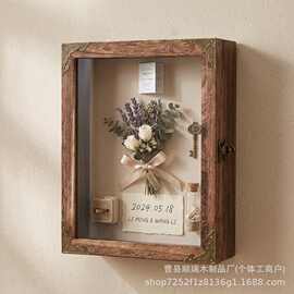 跨境木质阴影盒实木亚克力展示盒植物标本干花相框藏品收纳盒