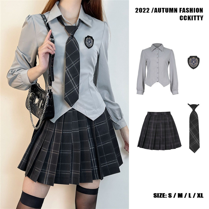 JK uniform women's set, Japanese style autumn slim fit long-sleeved shirt, college style sexy girl uniform, Korean campus style.