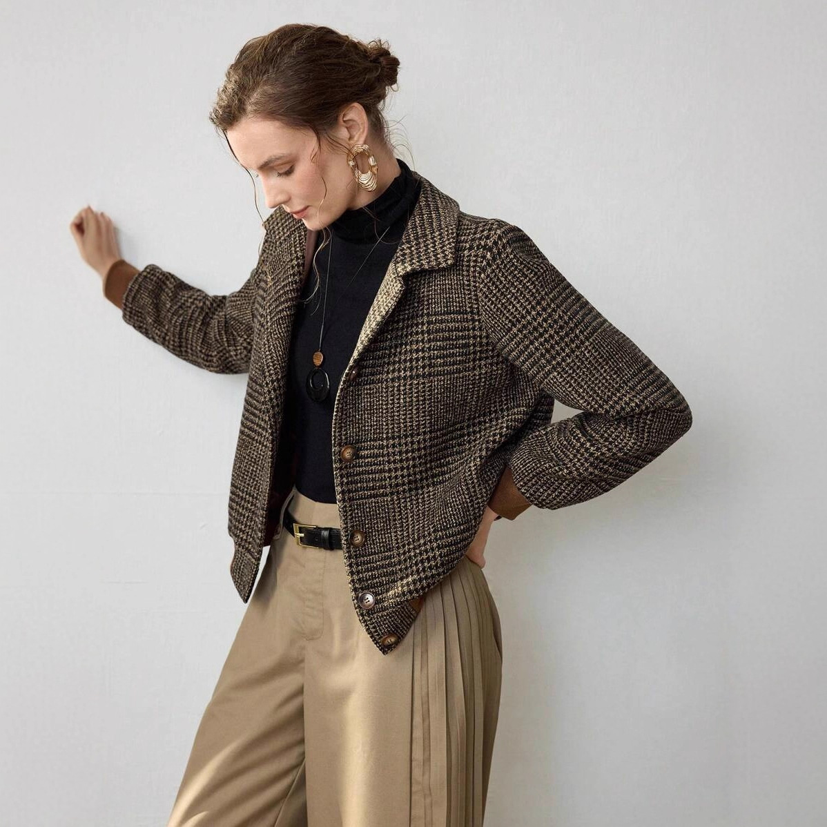 European and American Cross-Border 2025 New Plaid Jacket Autum Trendy Retro Loose Casual Women's Jacket