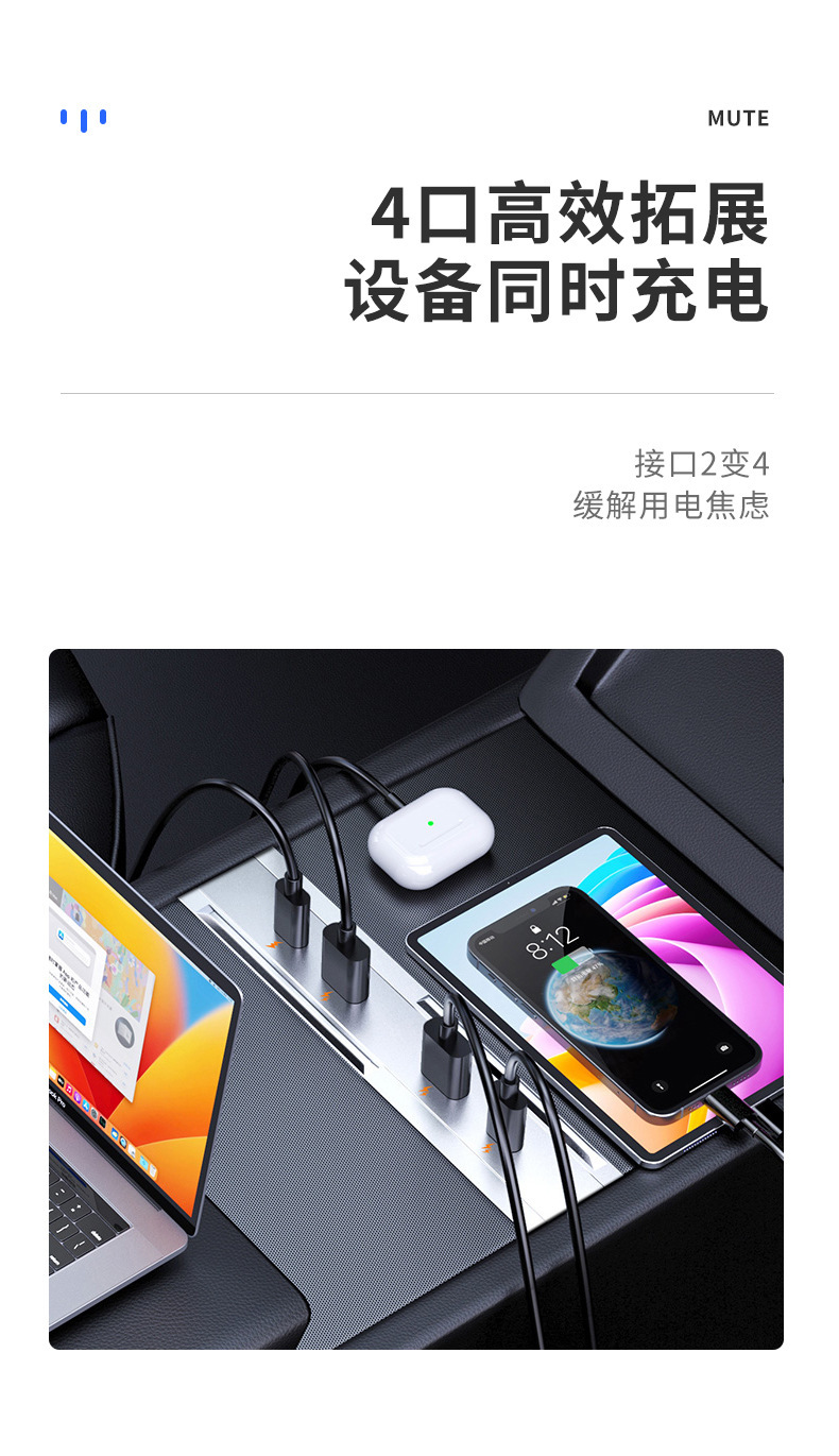 Suitable for Tesla's New Model 3/Y Central Control Expansion Dock H Adapter Accessories Car Fast Charging USB Splitter