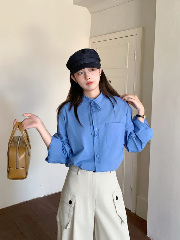 "智性美学"~慵懒姐姐气质款系带衬衫女秋季休闲宽松长袖衬衣上衣|undefined