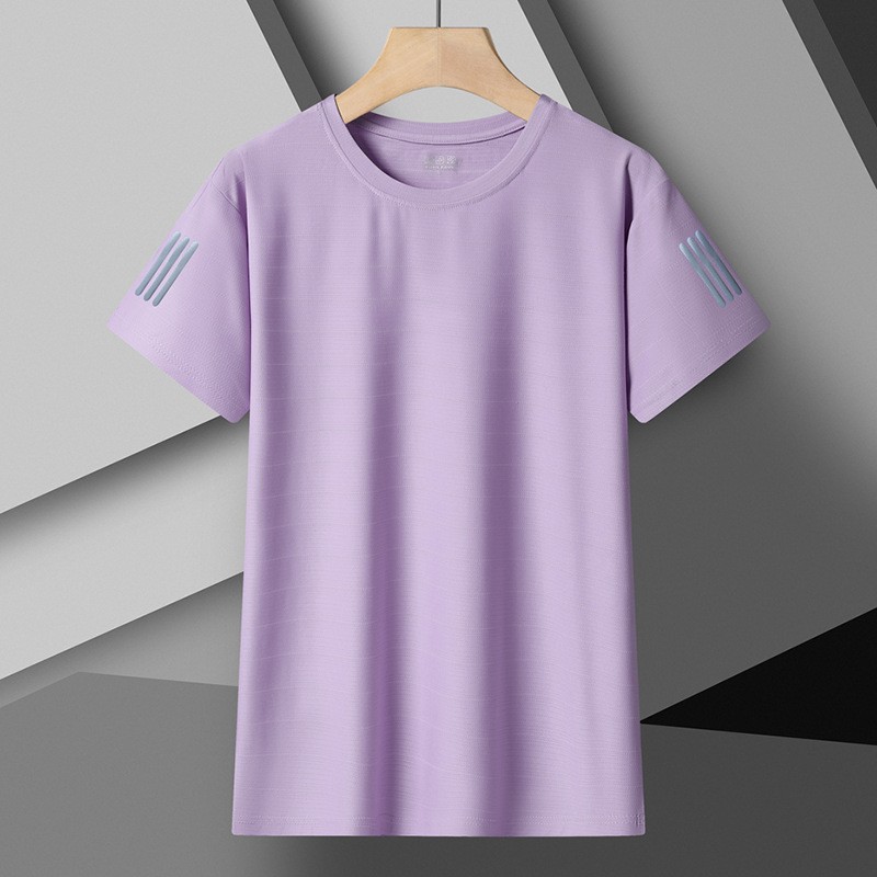 Camiseta de hielo transfronteriza para hombres de verano de tres barras de mangas cortas, secado rápido de mangas cortas transpirables, camisas deportivas sin quemar, moda