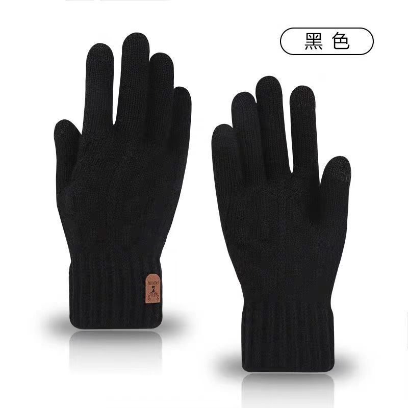 秋冬の男女カップルの韓国版は、純色のニット毛糸を厚くして、暖かいベルベットのタッチパネルで手袋を運転しています|undefined