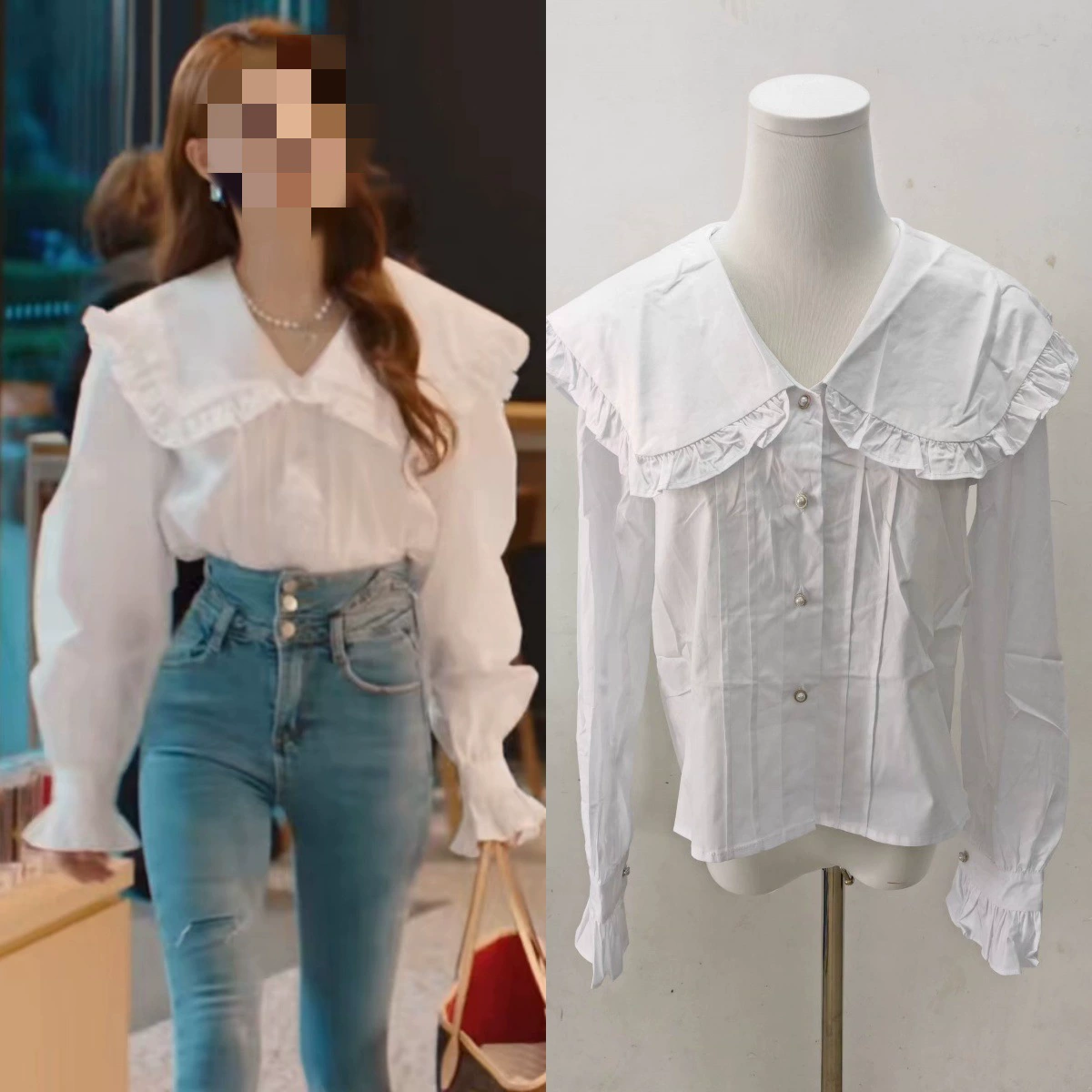 Наша белая рубашка с воротником куклы в том же стиле с Гу Сяосю и Сюй Лу, рубашка в Корейском стиле для младших студентов, весна