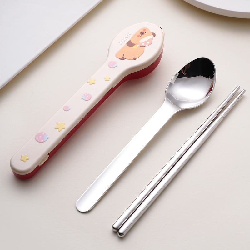漫画ステンレス子供食器スプーン箸セットDIYクリエイティブ食器|undefined