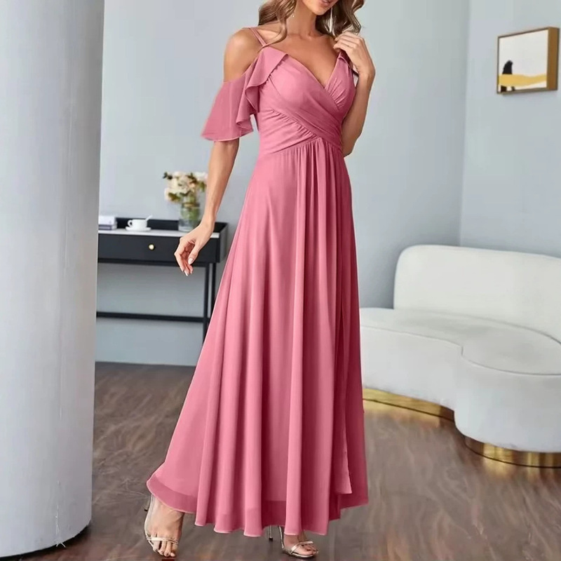 Cross-border European and American style ruffled evening dress, elegant new model, long gown for banquet hosting, light luxury with a high-end feel Cross-border European and American style ruffled evening dress, elegant new model, long gown for banquet hosting, light luxury with a high-end feel