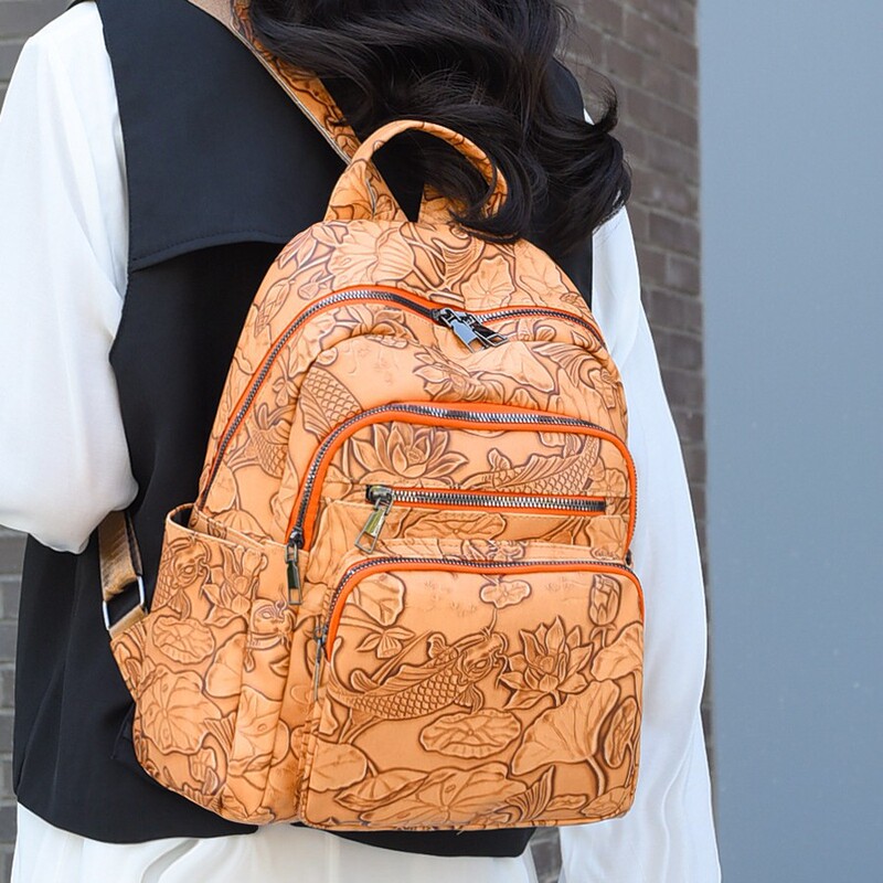 High-End Women's Casual Pu Backpack 2025 New Large-Capacity Fashion Printed Multi-Functional Backpack Cross-Border