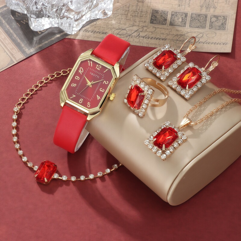 Women's Square Belt Gemstone Watch Set Ybotti Wholesale Trade Quartz Watch Accessories Hot Style Set Women's Square Belt Gemstone Watch Set Ybotti Wholesale Trade Quartz Watch Accessories Hot Style Set