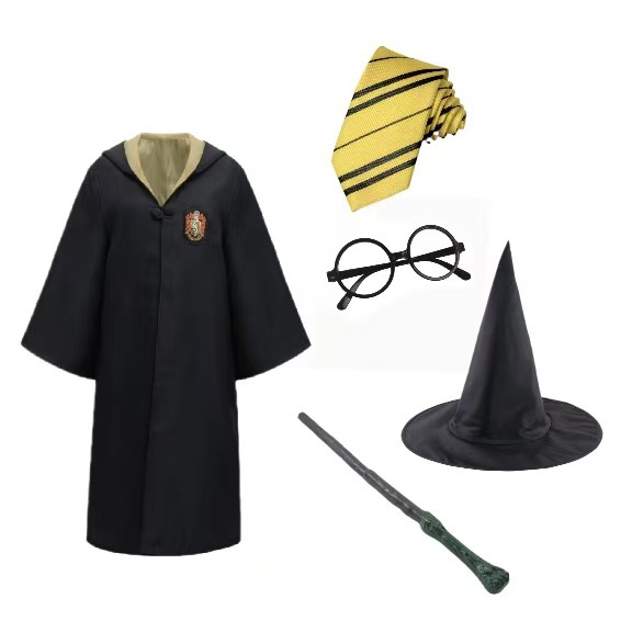 Плащ Хаффлпуффа + шляпа + очки + пластиковая волшебная палочка + галстук