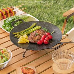 Outdoor Grilling Pan Camping BBQ Plate Korean BBQ Plate Iron Pan Burner Home Grilling Pan Multigrain Stone Pan