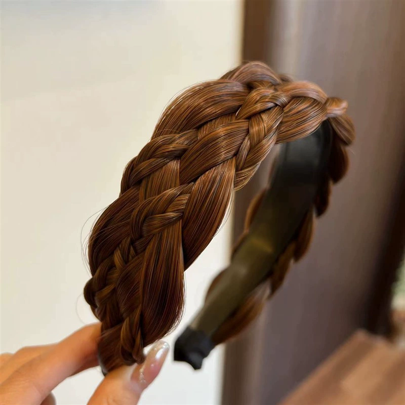 handmade wig headband with pigtail, scalloped hair accessory, matte silk, Ø≈15 cm