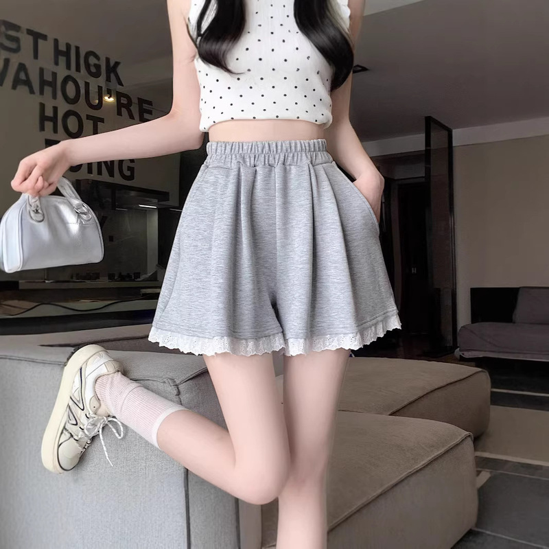 Lace-Trimmed Patchwork Sports Shorts for Women, Summer 2025 New High-Waisted Versatile A-Line Casual Home Wide-Leg Hot Pants Lace-Trimmed Patchwork Sports Shorts for Women, Summer 2025 New High-Waisted Versatile A-Line Casual Home Wide-Leg Hot Pants
